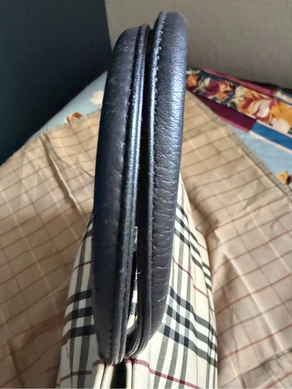 Burberry Beige Plaid Tote with Black Handles
